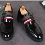 Black Patent Leather Dapper Man Ribbon Buckles Mens Oxfords Dress Shoes